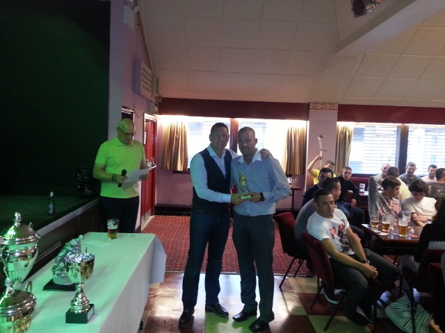 Mark Swindle recieving the Premier Division Player of the season award